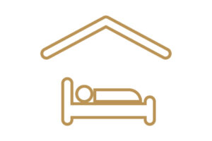 person sleeping under a room icon